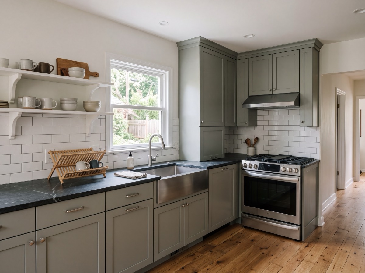 A completed kitchen renovation in a suburban house
